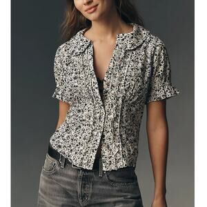 Pilcro Anthropologie Keira Floral Peter Pan Collar Blouse Top M Cottagecore